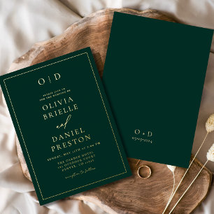 Invitación Con Relieve Metalizado Boda Minimalista Moderna Esmeralda Verde Oro