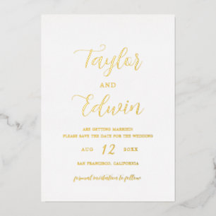Invitación Con Relieve Metalizado Boda Minimalista Moderna Guardar la Fecha