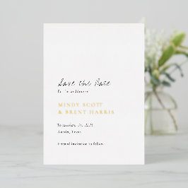 Invitación Con Relieve Metalizado Boda Minimalista Moderna Guardar la Fecha