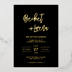 Invitación Con Relieve Metalizado Boda minimalista moderna negro y dorado