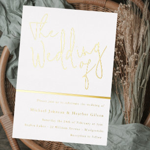 Invitación Con Relieve Metalizado Boda Minimalista Moderna Oro Real