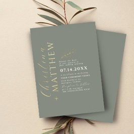 Invitación Con Relieve Metalizado Boda Minimalista Moderna Verde Salvia Dorado