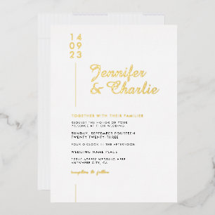 Invitación Con Relieve Metalizado Boda minimalista moderna y formal de elegancia bla