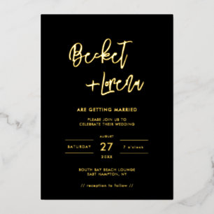 Invitación Con Relieve Metalizado Boda minimalista moderno negro y oro