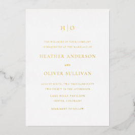 Invitación Con Relieve Metalizado Boda Minimalista monograma simple de tipografía