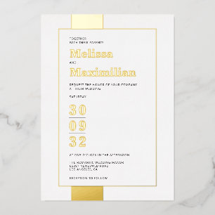 Invitación Con Relieve Metalizado Boda minimalista negra blanca dorada simple y auda