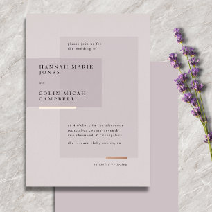 Invitación Con Relieve Metalizado Boda Minimalista Neutral Rosa Oro Lavanda