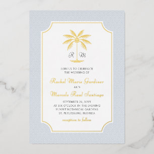 Invitación Con Relieve Metalizado Boda Minimalista Preppy de Palma Costera