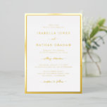 Invitación Con Relieve Metalizado Boda minimalista Relieve metalizado Todo En Una In<br><div class="desc">Todo En Una Invitación Minimalista A Un Relieve metalizado Boda. Sencilla y elegante,  esta invitación formal a la boda incluye un elegante borde y un elegante guión caligráfico presionado en Relieve metalizado de oro real. La parte posterior incluye texto para agregar los detalles de su boda.</div>