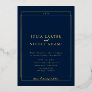 Invitación Con Relieve Metalizado Boda minimalista simple clásica marfil azul navy