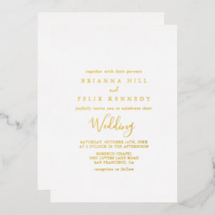 Invitación Con Relieve Metalizado Boda Minimalista Simple de Oro