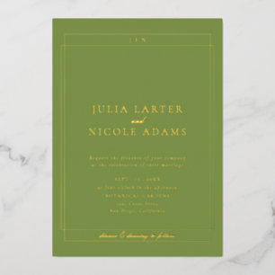 Invitación Con Relieve Metalizado Boda minimalista simple verde marfil clásico