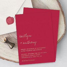 Invitación Con Relieve Metalizado Boda minimalista Viva Magenta con guión moderno