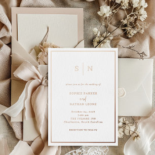 Invitación Con Relieve Metalizado Boda minimalista y chic con borde   Rosa oro