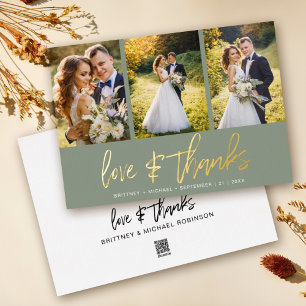 Invitación Con Relieve Metalizado Boda Mínimo Collage de fotos Sage Gracias