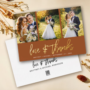 Invitación Con Relieve Metalizado Boda mínimo Collage de fotos Terracotta Gracias