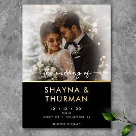 Invitación Con Relieve Metalizado Boda mínimo de la fotografía moderna en blanco neg