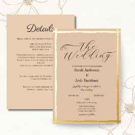 Invitación Con Relieve Metalizado Boda Mínimo De Oro De Peach