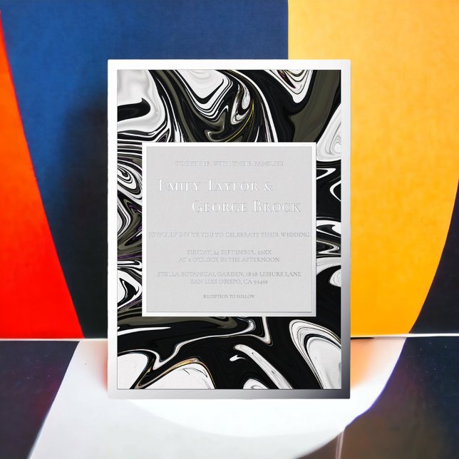 Invitación Con Relieve Metalizado Boda Mínimo De Resumen Blanco Y Negro Moderno (Subido por el creador)