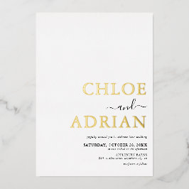 Invitación Con Relieve Metalizado Boda mínimo simple oro