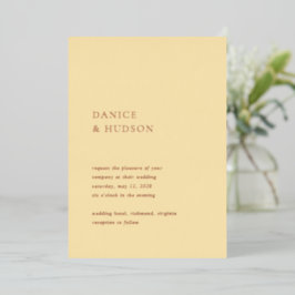 Invitación Con Relieve Metalizado Boda moderna amarilla mantequilla minimalista