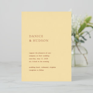 Invitación Con Relieve Metalizado Boda moderna amarilla mantequilla minimalista