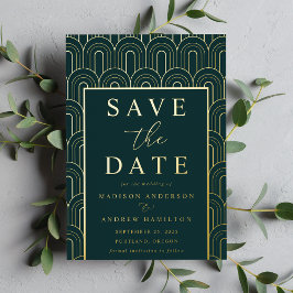 Invitación Con Relieve Metalizado Boda moderna Art Deco, guarde la fecha