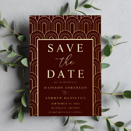 Invitación Con Relieve Metalizado Boda moderna Art Deco, guarde la fecha