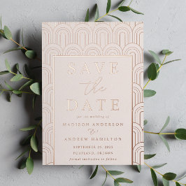 Invitación Con Relieve Metalizado Boda moderna Art Deco Save the Date