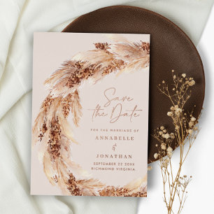 Invitación Con Relieve Metalizado Boda moderna bohemio natural con hierba de pampas