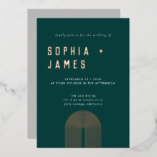 Invitación Con Relieve Metalizado Boda moderna boho arco de hoja verde