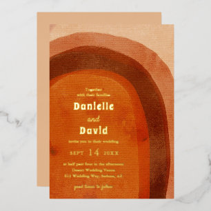 Invitación Con Relieve Metalizado Boda moderna con arco rústico de color naranja que