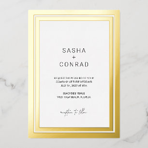 Invitación Con Relieve Metalizado Boda moderna con borde en negrita