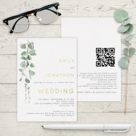 Invitación Con Relieve Metalizado Boda moderna con eucalipto acuarela oro real