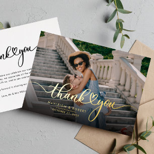 Invitación Con Relieve Metalizado Boda moderna con foto manuscrita en rosa oro