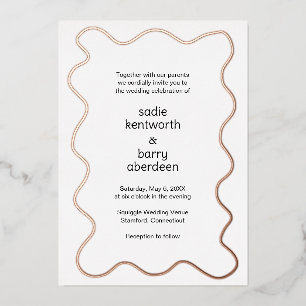 Invitación Con Relieve Metalizado Boda moderna con marco de garabato simple