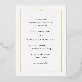 Invitación Con Relieve Metalizado Boda moderna con monograma atemporal en blanco y n