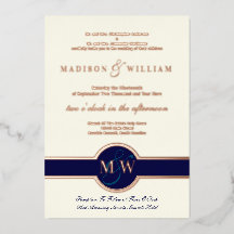 Boda moderna con monograma de lujo en azul marino