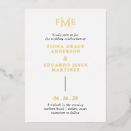 Invitación Con Relieve Metalizado Boda moderna con monograma en negrita Fiona