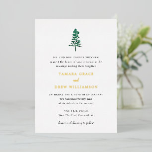 Invitación Con Relieve Metalizado Boda moderna con pino rústico