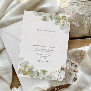 Invitación Con Relieve Metalizado Boda moderna con verde de eucalipto y hoja de oro