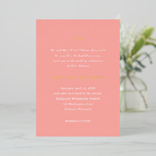 Invitación Con Relieve Metalizado Boda moderna de coral elegante