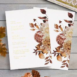 Invitación Con Relieve Metalizado Boda Moderna de Oro de Otoño