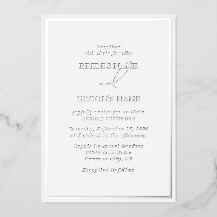 Invitación Con Relieve Metalizado Boda moderna de plata real con blanco y plata