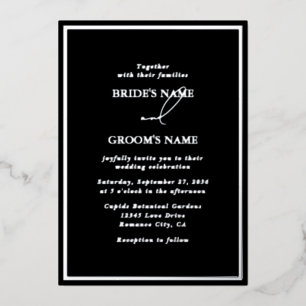 Invitación Con Relieve Metalizado Boda moderna de plata real con negro y plata