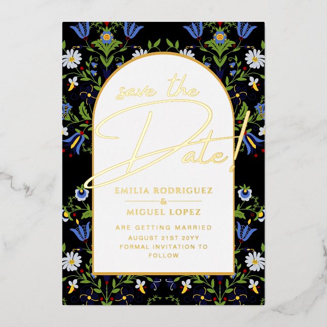 Invitación Con Relieve Metalizado Boda Moderna De Relieve metalizado dorado Real Sal (Anverso)