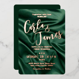 Invitación Con Relieve Metalizado Boda moderna de seda verde esmeralda elegante y do