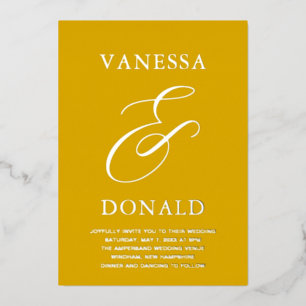Invitación Con Relieve Metalizado Boda moderna de Vanessa Mostaza Amarillo