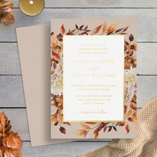 Invitación Con Relieve Metalizado Boda moderna dorada de otoño