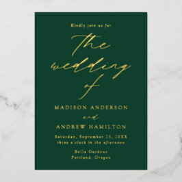Invitación Con Relieve Metalizado Boda Moderna Elegancia Verde y Dorado